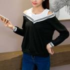 Cutout Long-sleeve Top Black - One Size