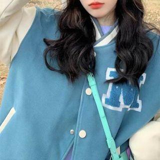 Two Tone Long Sleeve Lettering Jacket