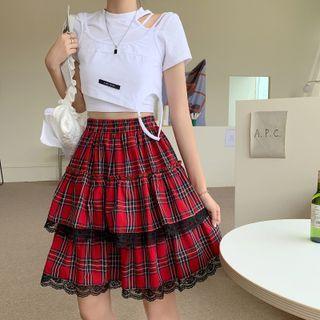 Plaid Layered Ruffled Skirt