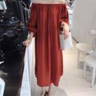 3/4-sleeve Crinkled Midi Dress