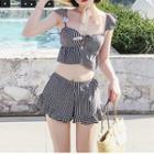 Set: Plaid Bikini + Frill Trim Shorts