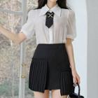 Set: Short-sleeve Shirt + Mini Pleated Skirt