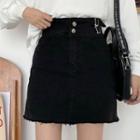 Denim Mini A-line Skirt / Cropped Skinny Jeans