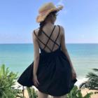 V-neck Open Back Spaghetti Strap Dress / Open-front Jacket