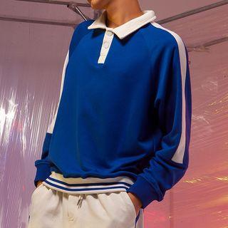 Couple Matching Contrast-trim Polo Sweatshirt