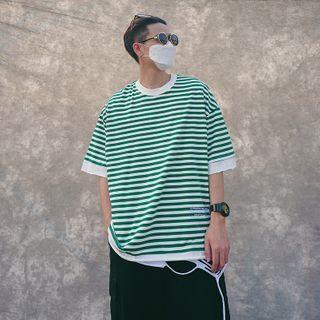 Fake Two Piece Short-sleeved Striped Top