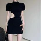 Short-sleeve Cutout Beaded Mini Bodycon Dress