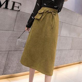 Bow Accent Pocket Detail Midi A-line Skirt