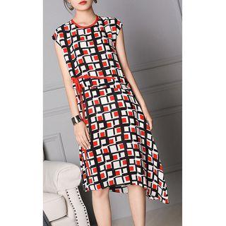 Geometric Print Sleeveless Silk Dress