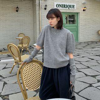 Puff-sleeve Knit Top With Hand Warmer