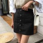 Button-front Pocket-detail Miniskirt