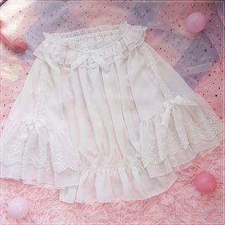 Wide-sleeve Frill Trim Blouse White - One Size