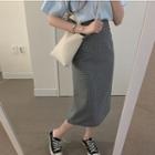 Gingham High-waist Slit Midi Straight-fit Skirt
