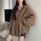 Half-zip Slit Sweater Coffee - One Size