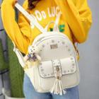 Embellished Faux Leather Backpack With Bear Charm
