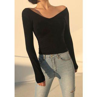 Adan Scoop V-neck Skinny Top Black - One Size