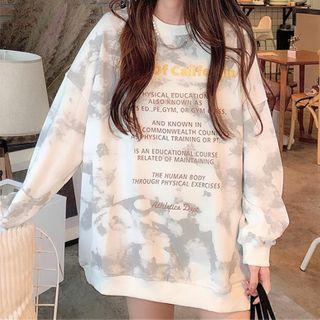 Letter Embroidered Dye Print Sweatshirt