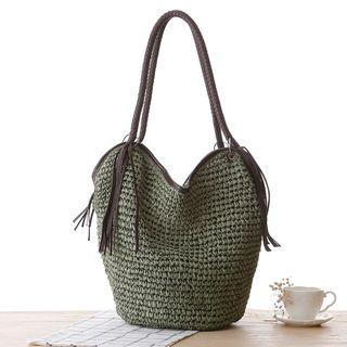 Fringed Woven Shoulder Bag