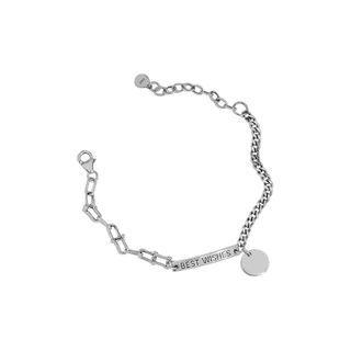 Lettering Bar & Disc Sterling Silver Bracelet Silver - One Size