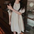 Balloon-sleeve A-line Dress Beige Almond - One Size