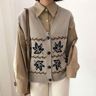 Maple Print V-neck Knit Vest
