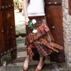 Ruffle Trim Printed Midi Skirt