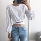 Lantern-sleeve Bow-tied Cropped Top