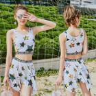 Swim Set: Printed Lettering Top + Hanky-hem Skirt