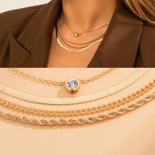 Set Of 4: Rhinestone Pendant Choker / Alloy Chain Choker (various Designs)