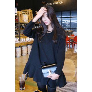 Long-sleeve Shirred-hem Mini Dress