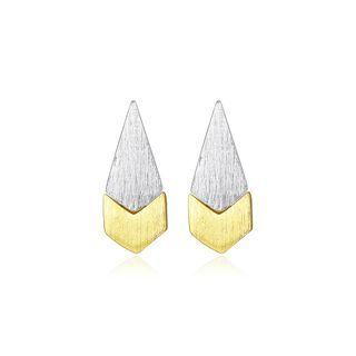 Sterling Silver Simple And Fashion Two-color Water Drop Stud Earrings Silver - One Size