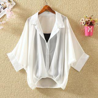 Set: Elbow-sleeve Chiffon Shirt + Camisole Top