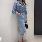 Belted Denim Midi Shirt Dress