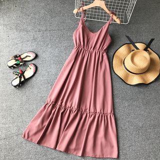 Elastic-waist Spaghetti Strap Dress