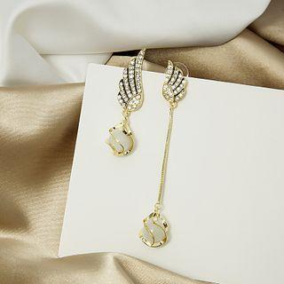 Sterling Silver Cat Eye Stone Asymmetrical Drop Earring E2563 - 1 Pair - Asymmetric - Gold & White - One Size
