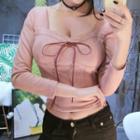 3/4-sleeve Bow-accent Crop Top