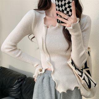 Knitted Asymmetric Ruffled Top