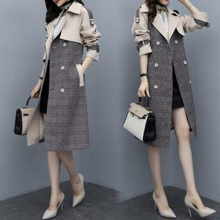 Panel Plaid Double-breasted Coat