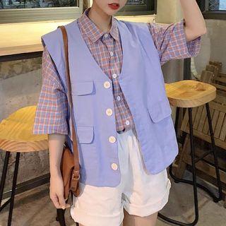 Plain Vest / Plaid Shirt
