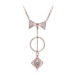 925 Sterling Silver Plated Rose Gold Bow Necklace With Austrian Element Crystal Rose Gold - One Size