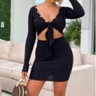 Long-sleeve Tie-front Cutout Mini Bodycon Dress