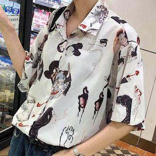 Print Loose-fit Blouse White - One Size