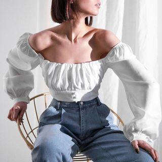 Off-shoulder Plain Crop Blouse