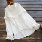 Ruffled Bell-sleeve Blouse White - One Size
