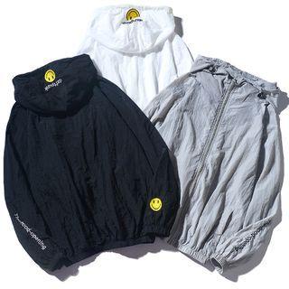 Smiley Face Embroidered Zip-up Hoodie