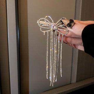 Bow Rhinestone Fringed Hair Clip Silver - One Size