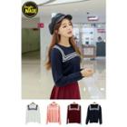 Sailor Collar-print Knit Top