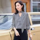Houndstooth Button-up Blouse