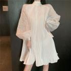 Mock Turtleneck Accordion Pleated A-line Dress White - One Size