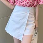 Elbow-sleeve Leopard Print T-shirt / Asymmetrical Mini A-line Skirt